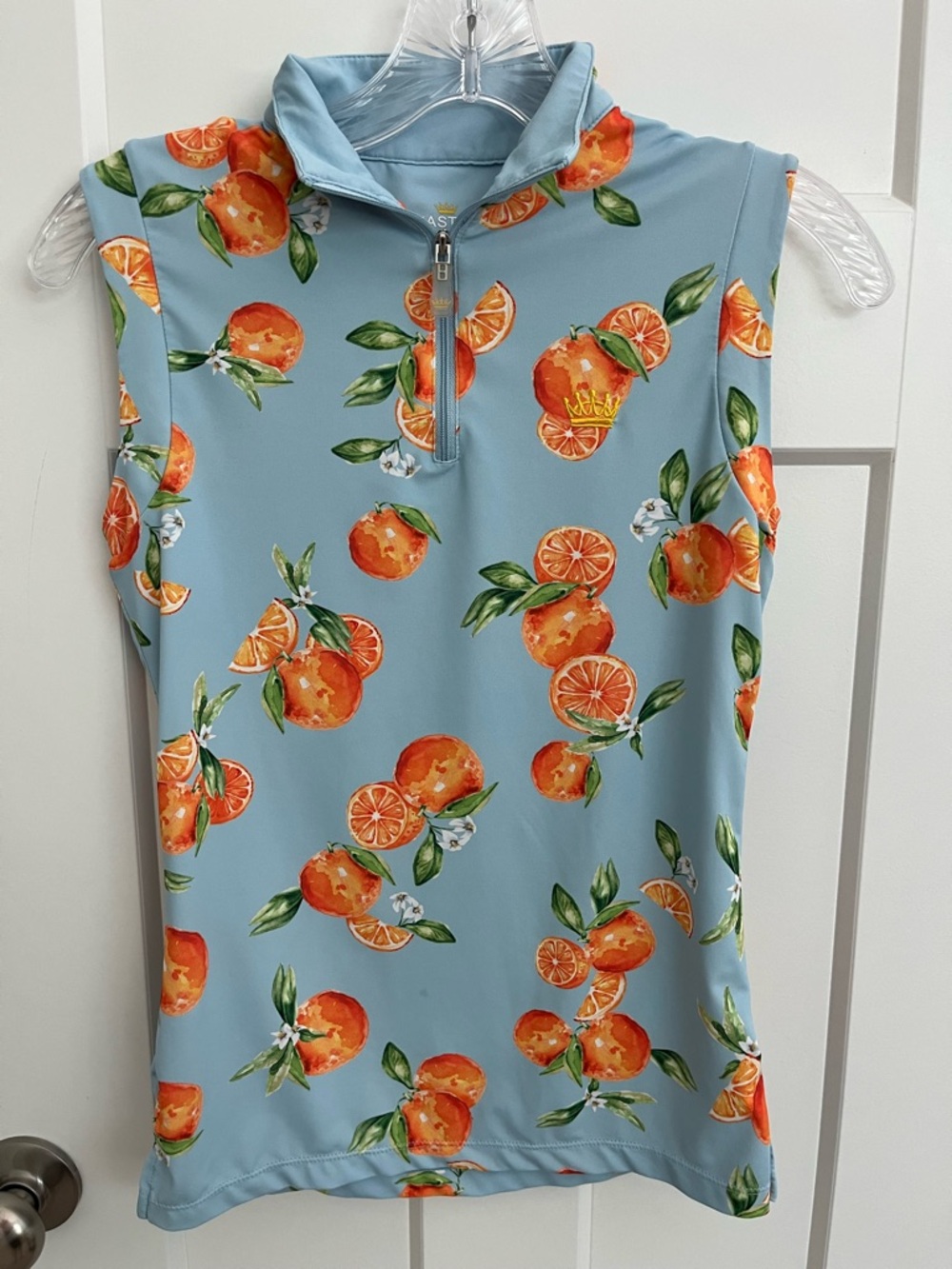 Kastel Denmark XS Orange Print Sleeveless Quarter Zip Riding Shirt UPF 30+